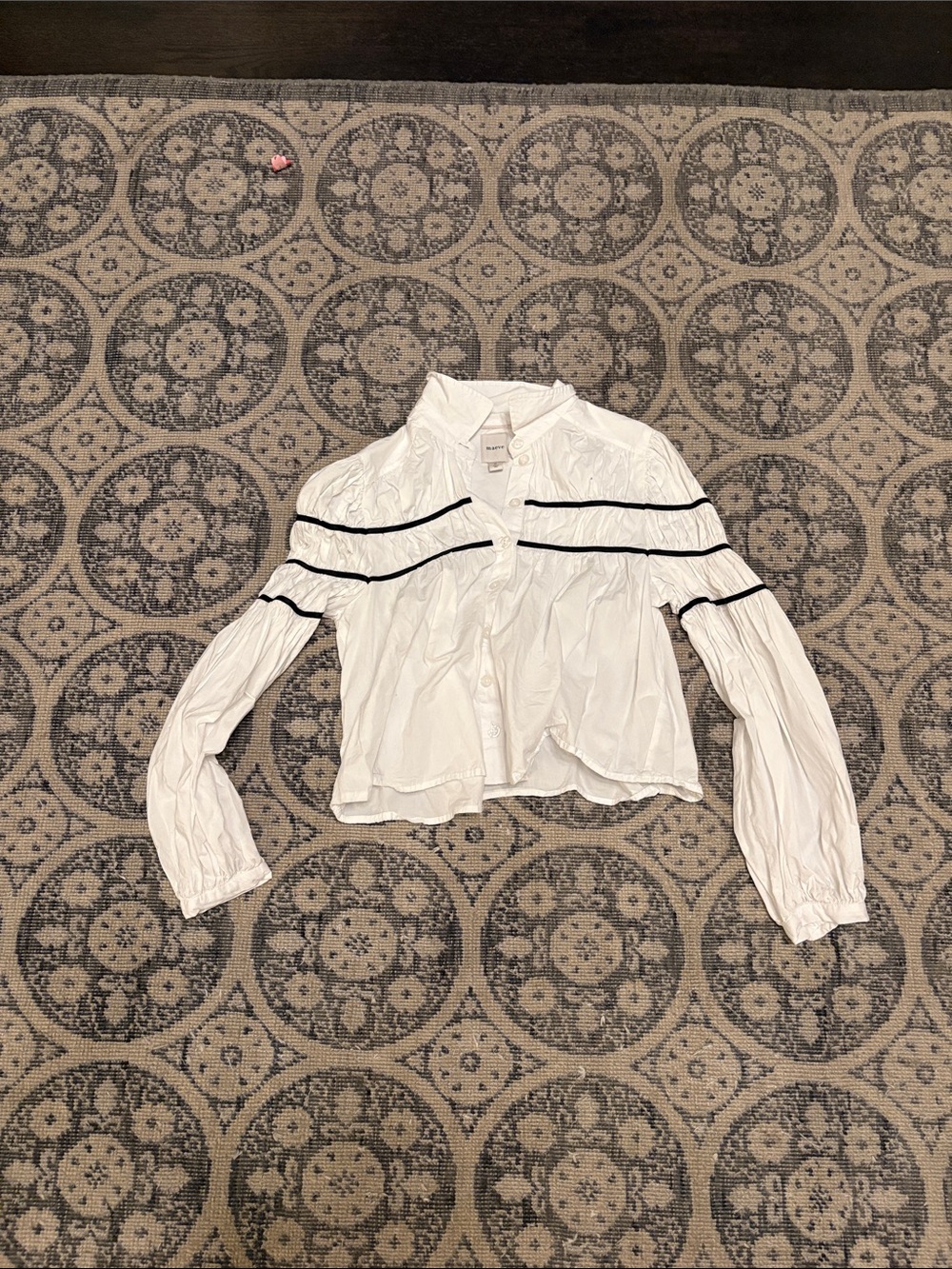 Anthropologie Maeve Poplin White Button Down Long-Sleeve with Black Trim